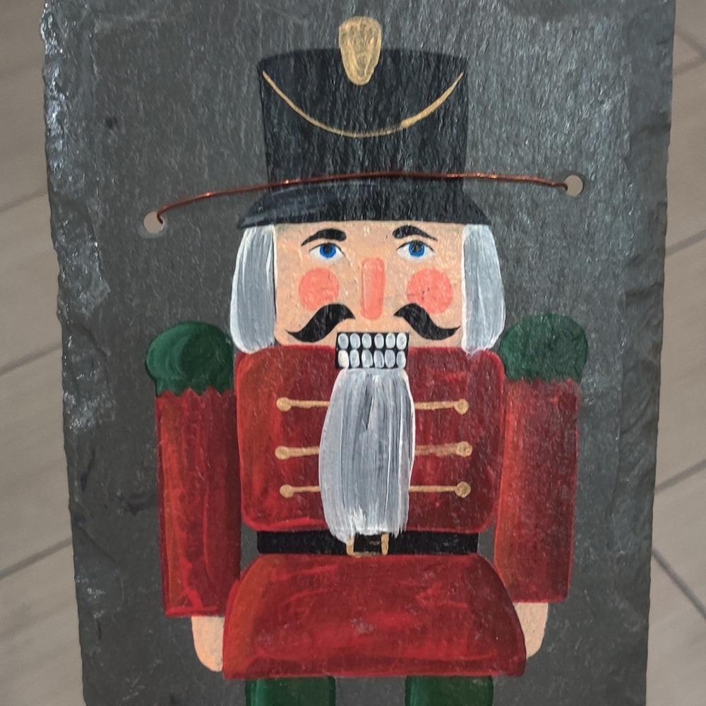 Hand Painted Nutcracker Soldier on Natural Slate Tile Christmas Wall Decor 12x6